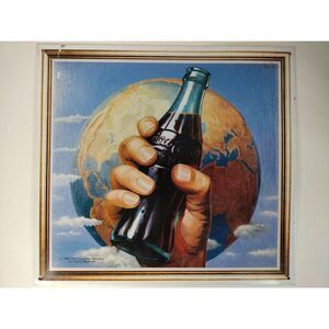 Vintage The Coca Cola Company Metal Sign World Earth Bottle Hand Distressed 90's